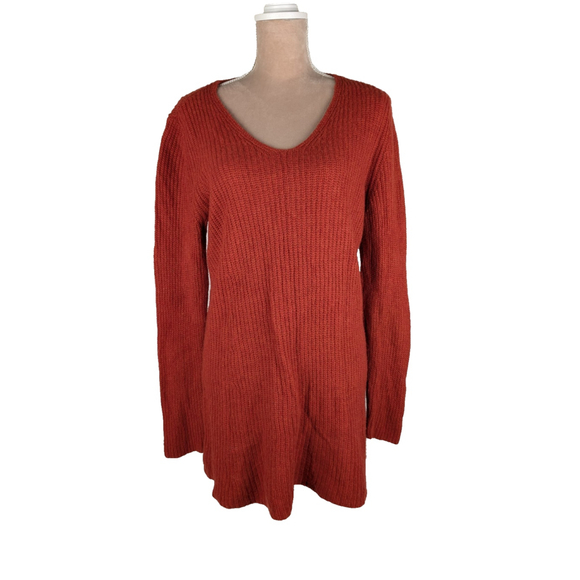 Eileen Fisher Yak Merino Wool Sweater Tunic Dress Brick Red Cozy Classic Staple - Picture 1 of 8